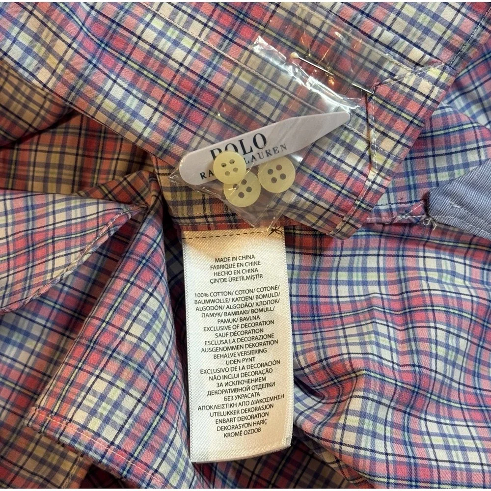 Polo Ralph Lauren Pink Plaid Stretch Casual Long Sleeve‎ Button Up Shirt Men's L